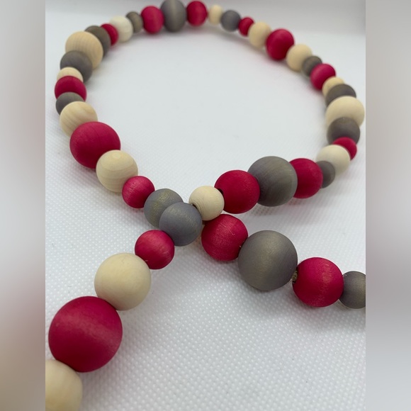 Farmhouse Style Wooden Bead Garland - Valentines Tiered Tray Accent Decor - Picture 4 of 7